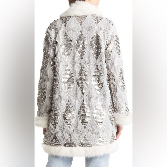 NWT Band of the Free Boho Sequin Faux Fur Open Front Jacket Size XS - Picture 2 of 12